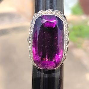 Vintage sterling silver ring size 5.75 big amethyst type Stone Statement fashion